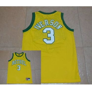 Mens Bethel High School #3 Allen Iverson Yellow Stitched NBA Jersey