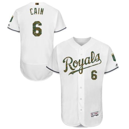 Men's Kansas City Royals #6 Lorenzo Cain Majestic White 2016 Memorial Day Fashion Flexbase Stitched Jersey