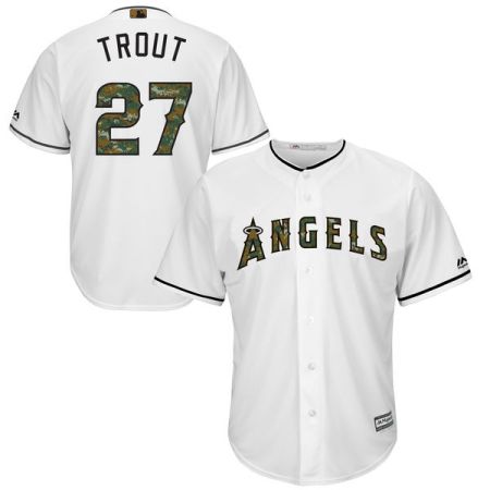 Men's Los Angeles Angels Of Anaheim #27 Mike Trout Majestic White 2016 Memorial Day Fashion Cool Base Jersey