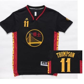 Mens Golden State Warrlors #11 Klay Thompson Black Slate Chinese New Year Stitched NBA Jersey