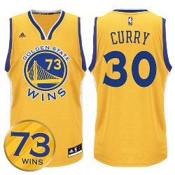 Golden State Warriors #30 Stephen Curry Record Breaking Season Exclusive 73 Wins Gold Swingman Jersey