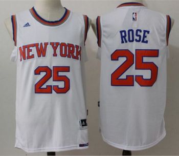 #25 Mens New York Knicks Derrick Rose Adidas White NBA Replica Home Stitched Jersey