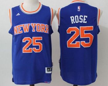 #25 Mens New York Knicks Derrick Rose Adidas Royal NBA Replica Road Stitched Jersey