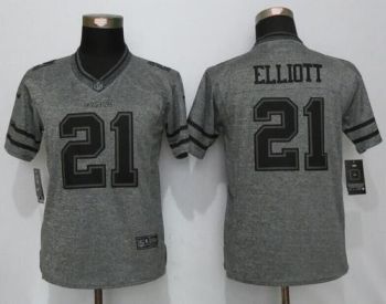 Women Dallas Cowboys #21 Ezekiel Elliott Gray Stitched Gridiron Gray Fashion Limited NFL Jersey