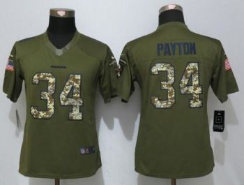 Womens #34 Walter Payton Nike Green Salute To Service Chicago Bears NFL Stitched Limited New Jersey