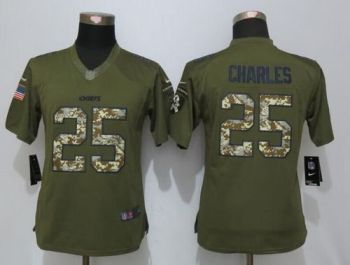 Womens #25 Jamaal Charles Nike Green Salute To Service Kansas City Chiefs NFL Stitched Limited New Jersey