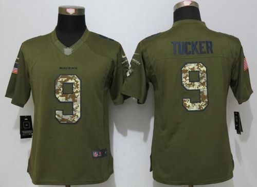 Womens #9 Justin Tucker Nike Green Salute To Service Baltimore Ravens NFL Stitched Limited New Jersey