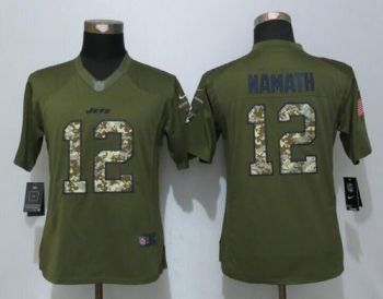 Womens #12 Joe Namath Nike Green Salute To Service New York Jets NFL Stitched Limited New Jersey