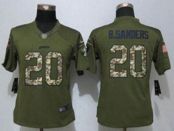Womens NFL Detroit Lions #20 Barry Sanders Nike Green Salute To Service Stitched Limited Jersey