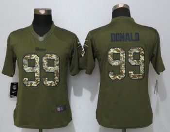 Womens #99 Aaron Donald Nike Green Salute To Service Los Angeles Rams NFL Stitched Limited New Jersey