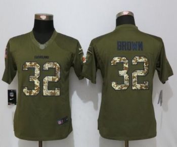 Womens #32 Jim Brown Nike Green Salute To Service Cleveland Browns NFL Stitched Limited New Jersey
