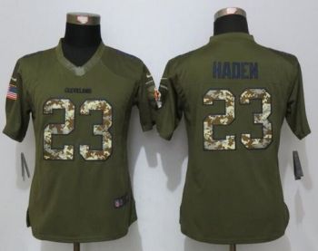 Womens #23 Joe Haden Nike Green Salute To Service Cleveland Browns NFL Stitched Limited New Jersey