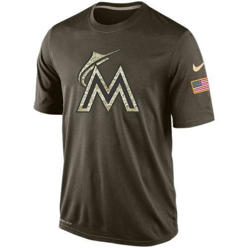 Mens Miami Marlins Green Salute To Service MLB Baseball Nike Dri-FIT T-Shirt