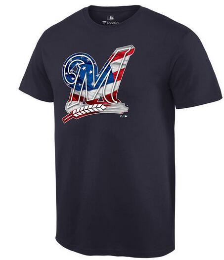 Mens Milwaukee Brewers Navy MLB Baseball Banner Wave T-Shirt