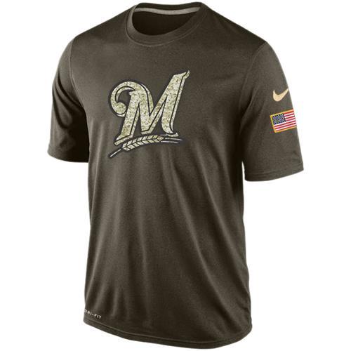 Mens Milwaukee Brewers Green Salute To Service MLB Baseball Nike Dri-FIT T-Shirt