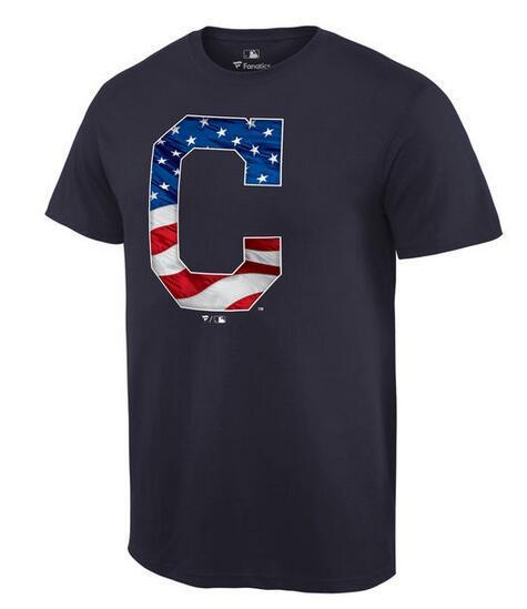 Mens Cleveland Indians Navy MLB Baseball Banner Wave T-Shirt