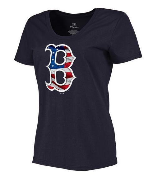 Women's Boston Red Sox Navy Plus Sizes MLB Baseball Banner Wave T-Shirt