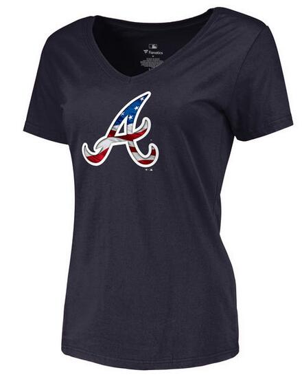 Womens Atlanta Braves Navy Banner Wave Slim Fit Baseball T-Shirt