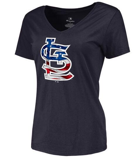 Womens St.Louis Cardinals Navy Banner Wave Slim Fit Baseball T-Shirt