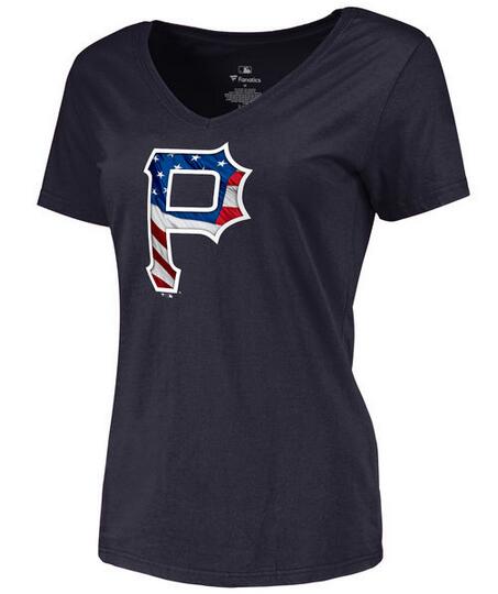 Womens Pittsburgh Pirates Navy Banner Wave Slim Fit Baseball T-Shirt