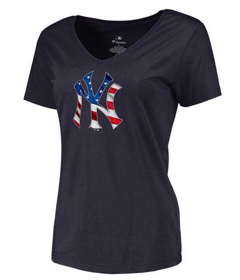 Womens New York Yankees Navy Banner Wave Slim Fit Baseball T-Shirt