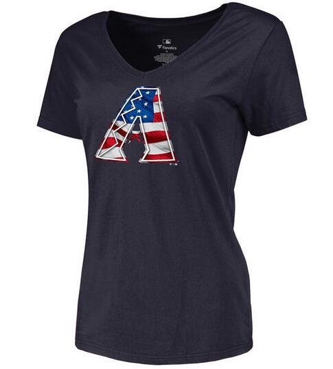 Womens Arizona Diamondbacks Navy Banner Wave Slim Fit Baseball T-Shirt