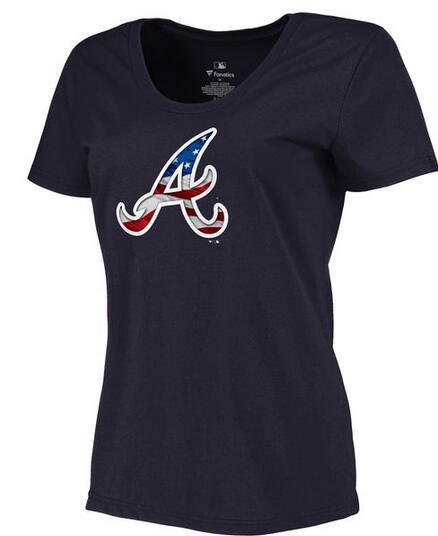 Women's Atlanta Braves Navy Plus Sizes MLB Baseball Banner Wave T-Shirt