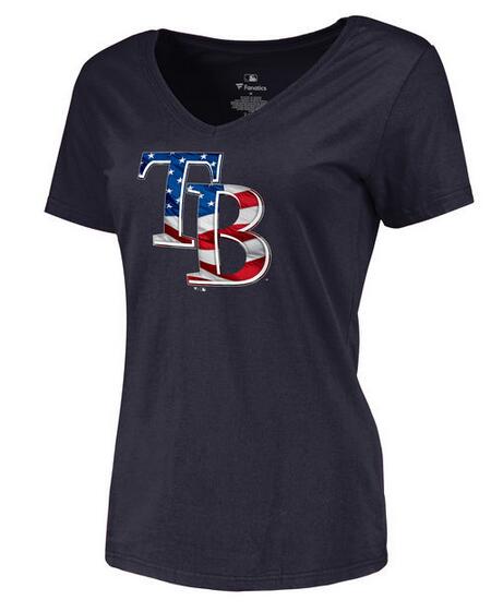 Womens Tampa Bay Rays Navy Banner Wave Slim Fit Baseball T-Shirt