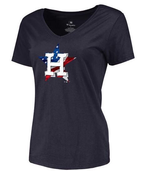 Womens Houston Astros Navy Banner Wave Slim Fit Baseball T-Shirt