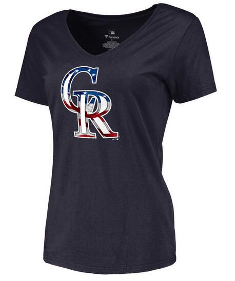 Womens Colorado Rockies Navy Banner Wave Slim Fit Baseball T-Shirt