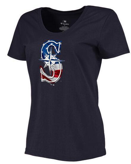 Women's Seattle Mariners Navy Plus Sizes MLB Baseball Banner Wave T-Shirt