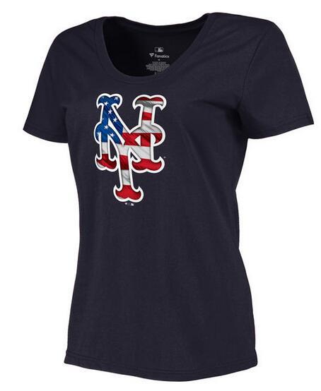 Women's New York Mets Navy Plus Sizes MLB Baseball Banner Wave T-Shirt