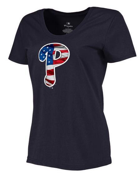 Women's Philadelphia Phillies Navy Plus Sizes MLB Baseball Banner Wave T-Shirt