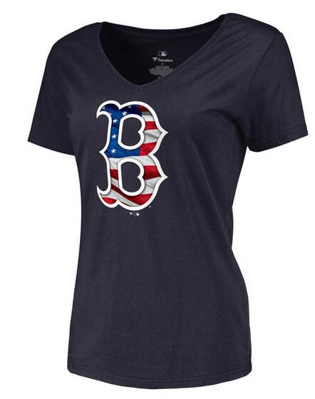 Womens Boston Red Sox Navy Banner Wave Slim Fit Baseball T-Shirt