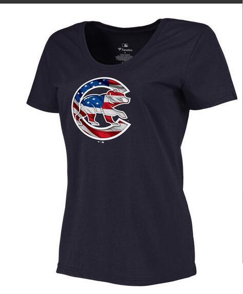 Women's Chicago Cubs Navy Plus Sizes MLB Baseball Banner Wave T-Shirt