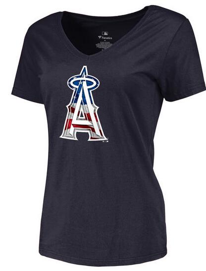 Womens Los Angeles Angels Of Anaheim Navy Banner Wave Slim Fit Baseball T-Shirt