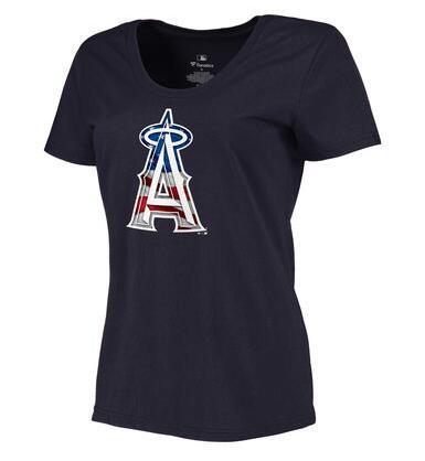 Women's Los Angeles Angels Of Anaheim Navy Plus Sizes MLB Baseball Banner Wave T-Shirt