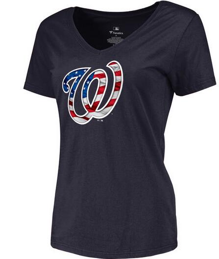 Womens Washington Nationals Navy Banner Wave Slim Fit Baseball T-Shirt