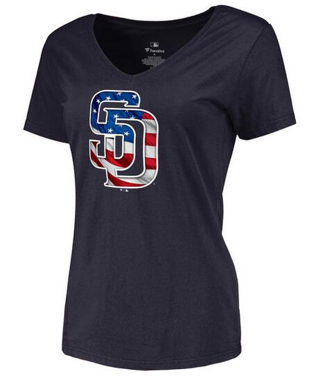 Womens San Diego Padres Navy Banner Wave Slim Fit Baseball T-Shirt
