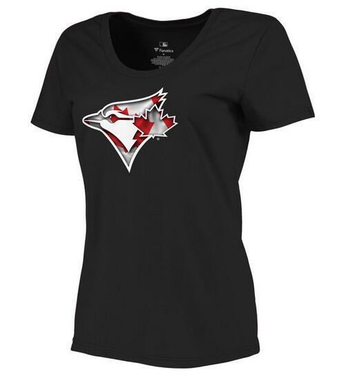 Women's Toronto Blue Jays Black Plus Sizes MLB Baseball Banner Wave T-Shirt