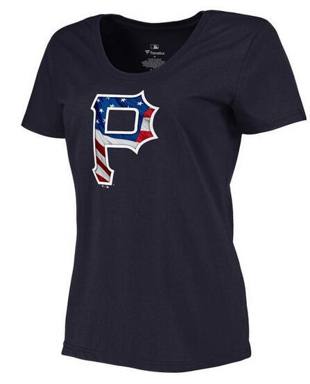 Women's Pittsburgh Pirates Navy Plus Sizes MLB Baseball Banner Wave T-Shirt