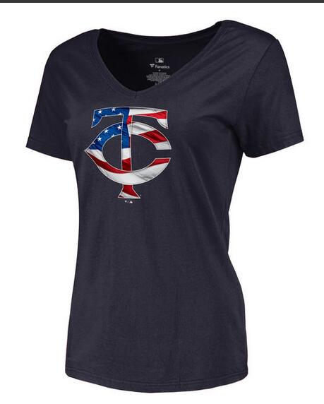 Womens Minnesota Twins Navy Banner Wave Slim Fit Baseball T-Shirt