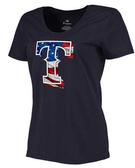 Women's Texas Rangers Navy Plus Sizes MLB Baseball Banner Wave T-Shir