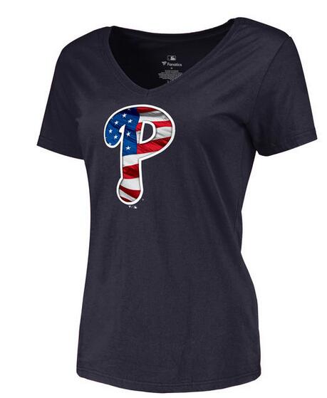 Womens Philadelphia Phillies Navy Banner Wave Slim Fit Baseball T-Shirt