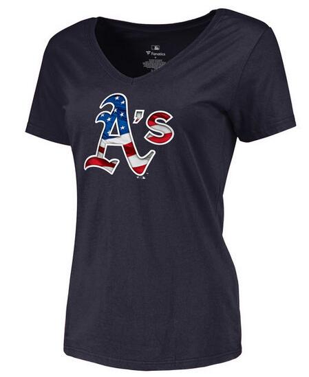 Womens Oakland Athletics Navy Banner Wave Slim Fit Baseball T-Shirt