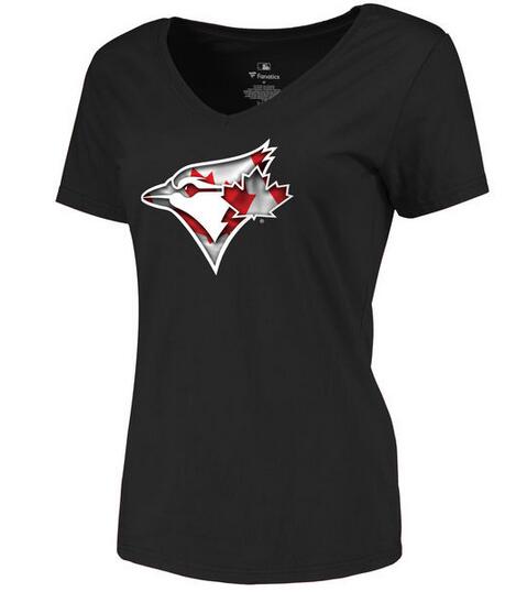 Womens Toronto Blue Jays Black Banner Wave Slim Fit Baseball T-Shirt