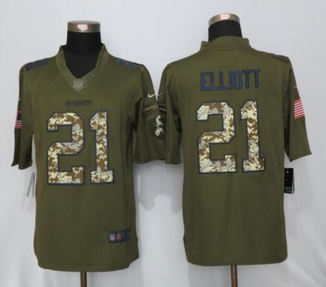 Mens Dallas Cowboys #21 Ezekiel Elliott New Nike Green Salute To Service NFL Stitched Limited Jersey