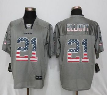 Mens Dallas Cowboys #21 Ezekiel Elliott USA Flag Fashion New Nike Gray Elite Stitched NFL Jersey