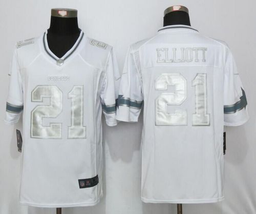 Mens Dallas Cowboys #21 Ezekiel Elliott New Nike Platinum White Stitched Limited NFL Jerseys