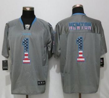 Mens Carolina Panthers #1 Cam Newton USA Flag Fashion New Nike Gray Elite Stitched NFL Jersey